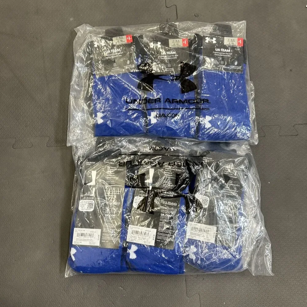 NWT Under Armour Blue M(7-8.5) W(6-10) UA Team Cushioned Over The Calf Socks Lot
